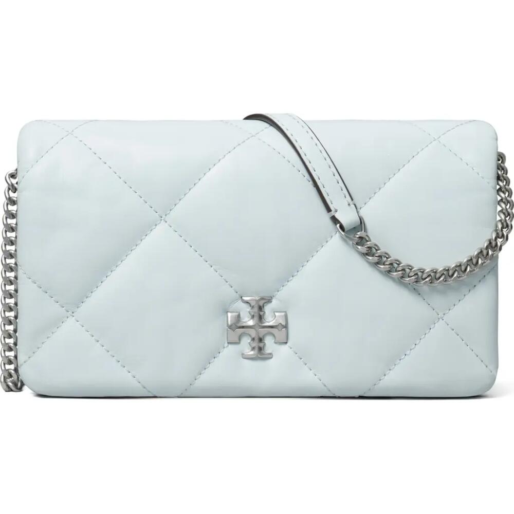 Tory Burch Kira Diamond Quilted Leather Wallet On a Chain in Ice Blue Cover