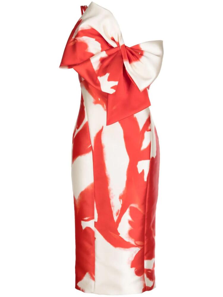 Amsale abstract-print oversize-bow midi dress - Red Cover