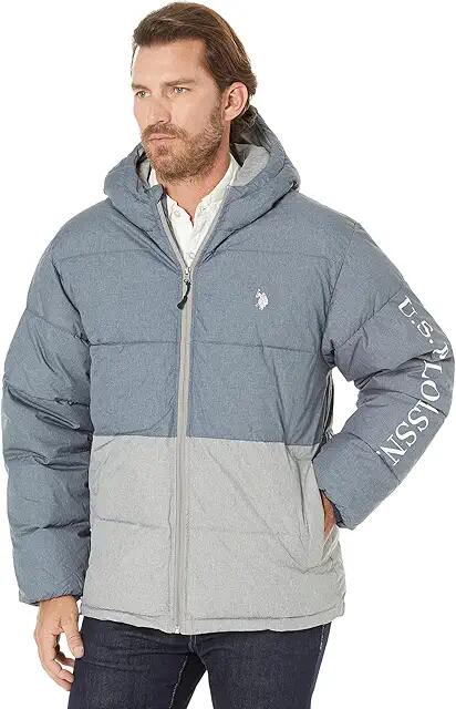 U.S. POLO ASSN. Heather Puffer Jacket (Classic Navy Heather) Men's Coat Cover