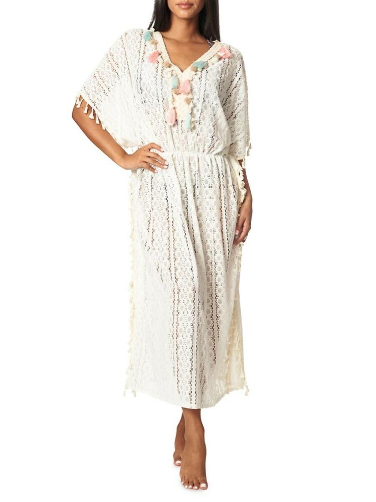 La Moda Clothing Women's Crochet Tassel Trim Cover Up Dress - White Cover