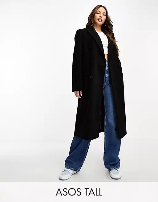 ASOS DESIGN Tall mid length dad coat in black Cover