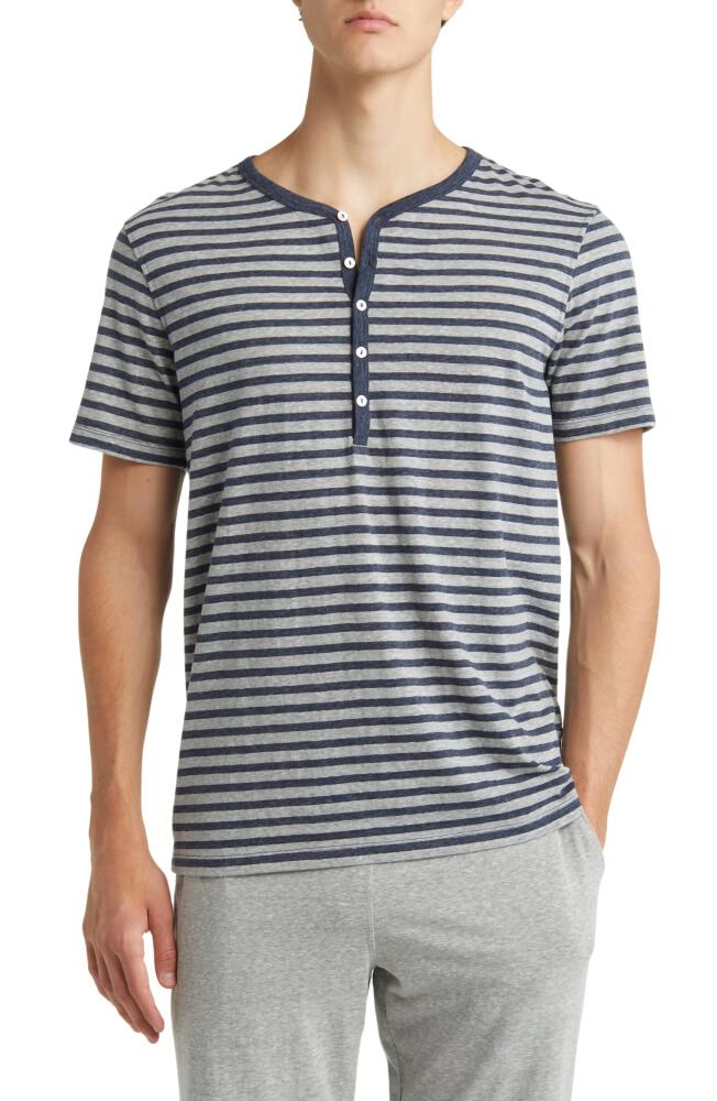 Daniel Buchler Heathered Stripe Recycled Cotton Blend Henley Pajama T-Shirt in Navy/Grey Cover