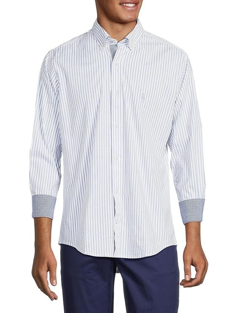 TailorByrd Men's Striped Shirt - Blue Cover