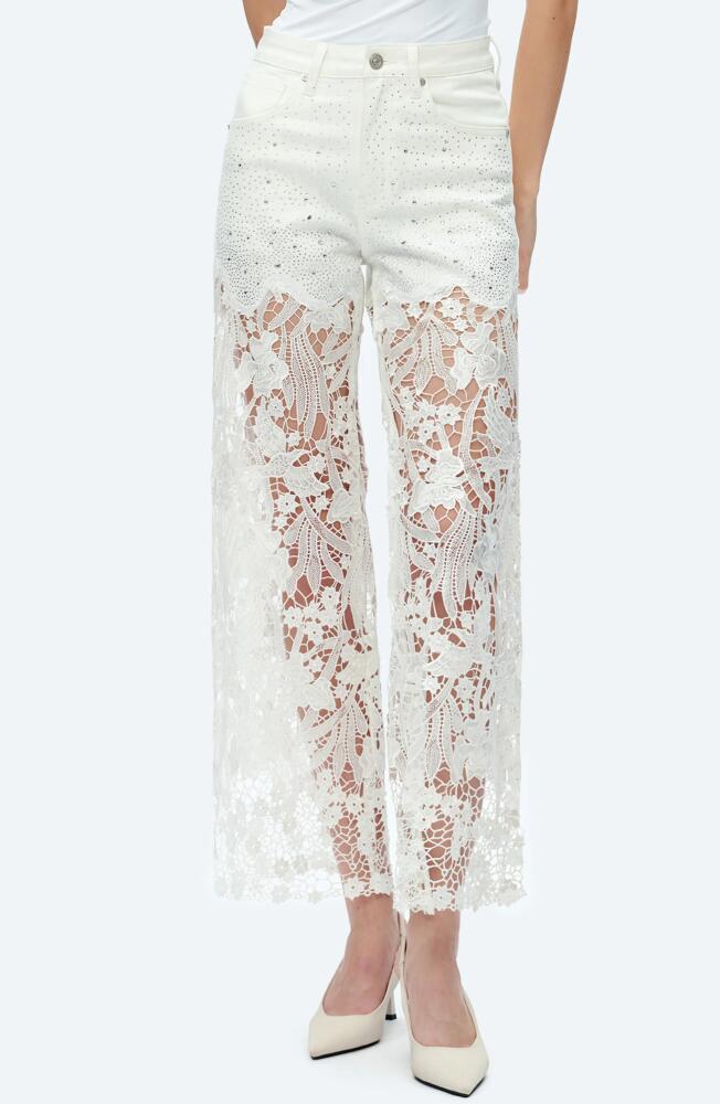 Bayeas High Waist Crystal Embellished Lace Leg Jeans in White Cover