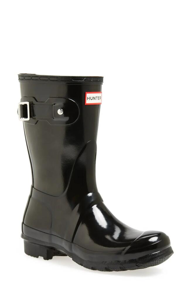 Hunter 'Original Short' Gloss Rain Boot in Black Cover