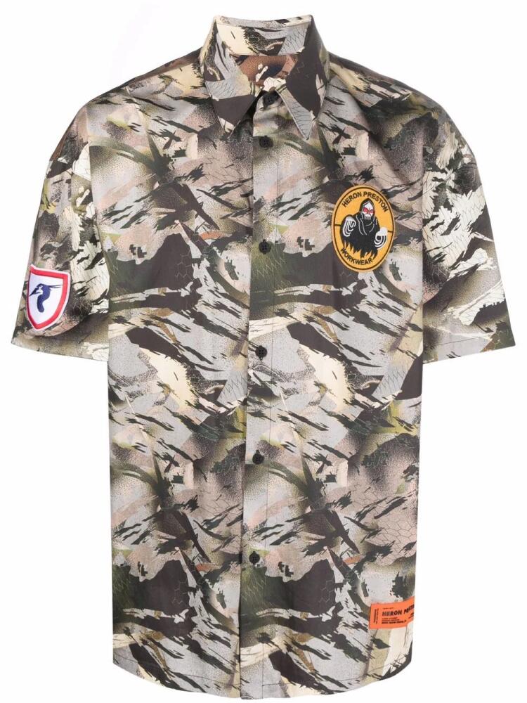 Heron Preston camouflage-print bowling shirt - Green Cover