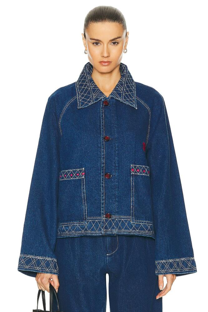 BODE Embroidered Denim Jacket in Blue Cover