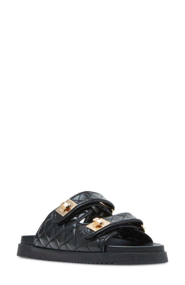 Steve Madden Schmona Slide Sandal in Black Leather Cover