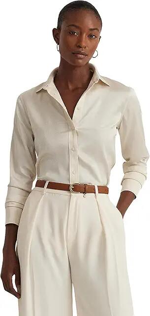 LAUREN Ralph Lauren Satin Charmeuse Shirt (Mascarpone Cream) Women's Clothing Cover