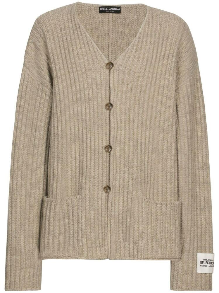 Dolce & Gabbana logo-patch V-neck cardigan - Neutrals Cover