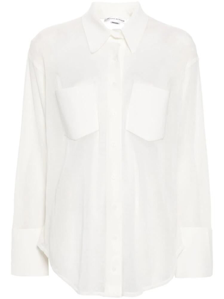 Victoria Beckham logo-embroidered fine-knit shirt - White Cover