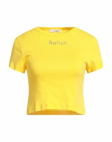 Relish Woman T-shirt Yellow Cotton, Elastane Cover