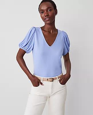 Ann Taylor Puff Sleeve V-Neck Top Cover