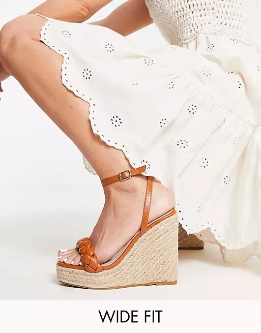 Glamorous Wide Fit espadrille wedge heeled sandals in tan-Brown Cover