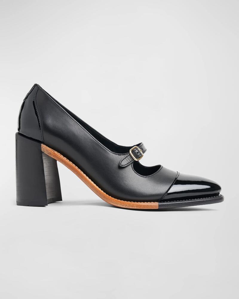 The Office of Angela Scott Miss Eliza Mixed Leather Buckle Heeled Loafers Cover