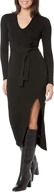 MONROW Supersoft Fleece Dress with Tie (Black) Women's Clothing Cover