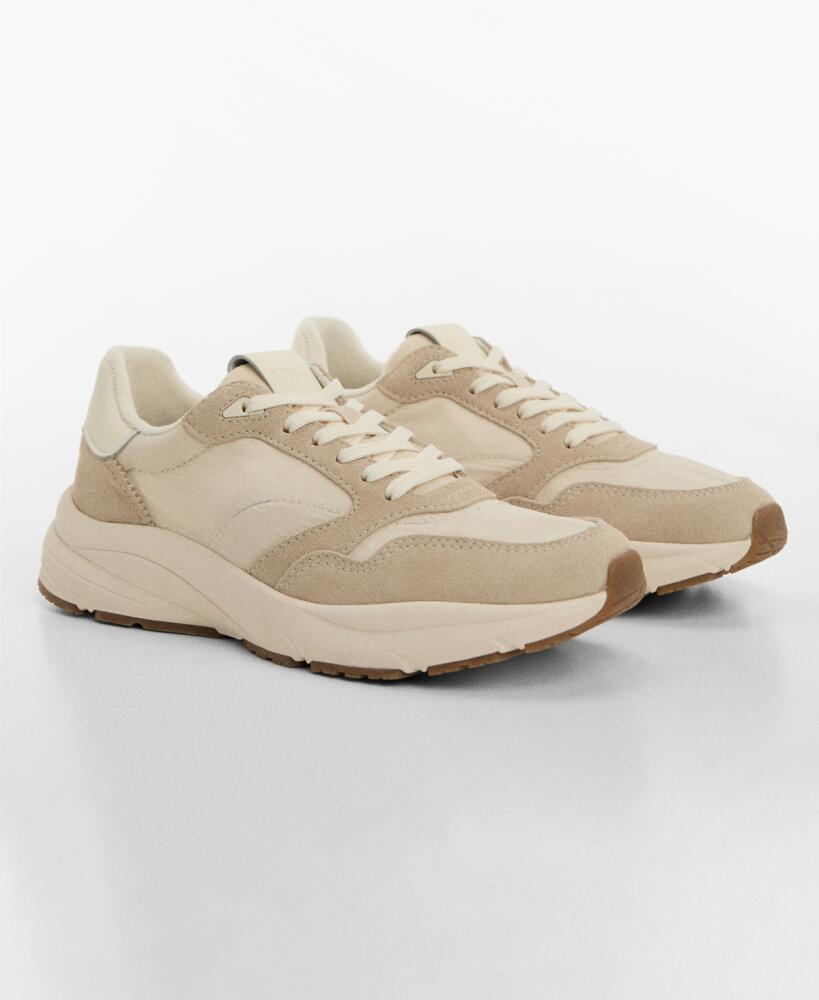 Mango Women's Leather Panel Sneakers - Light Beige Cover