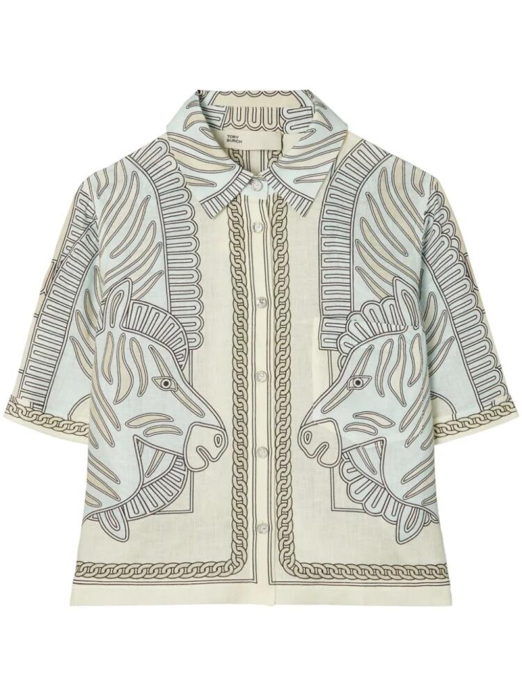 Tory Burch Printed Camp Shirt - Blue Cover