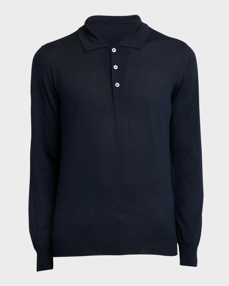 Brioni Men's Wool/Cashmere-Blend Long-Sleeve Polo Shirt Cover