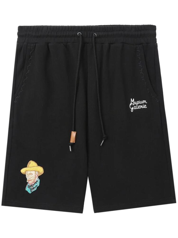 Musium Div. Van Gogh-appliqué cotton track shorts - Black Cover