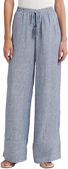 LAUREN Ralph Lauren Pinstripe Linen Wide-Leg Pants (Blue/White) Women's Jeans Cover