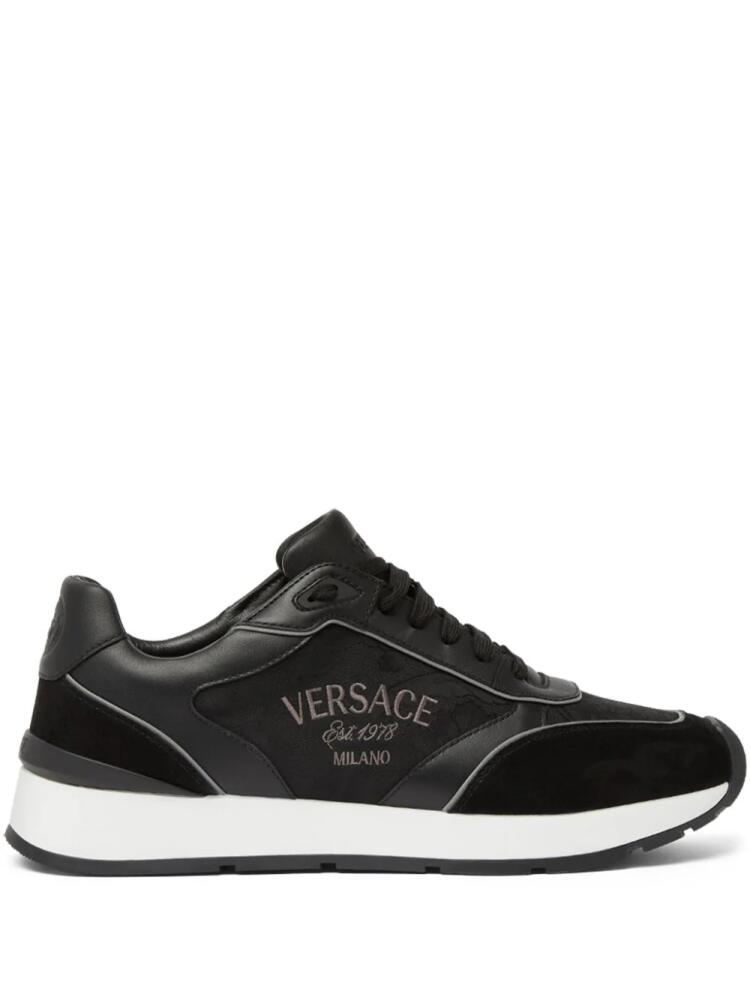 Versace logo-embroidered panelled sneakers - Black Cover