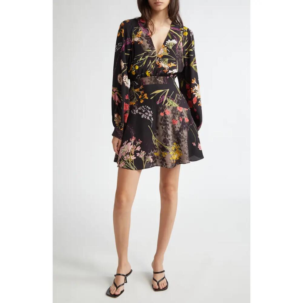 Reiss Keira Floral Long Sleeve Minidress in Black Cover