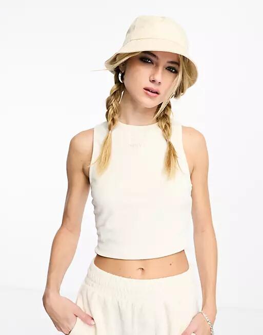 PUMA Classics terrycloth cropped tank top in beige-Neutral Cover