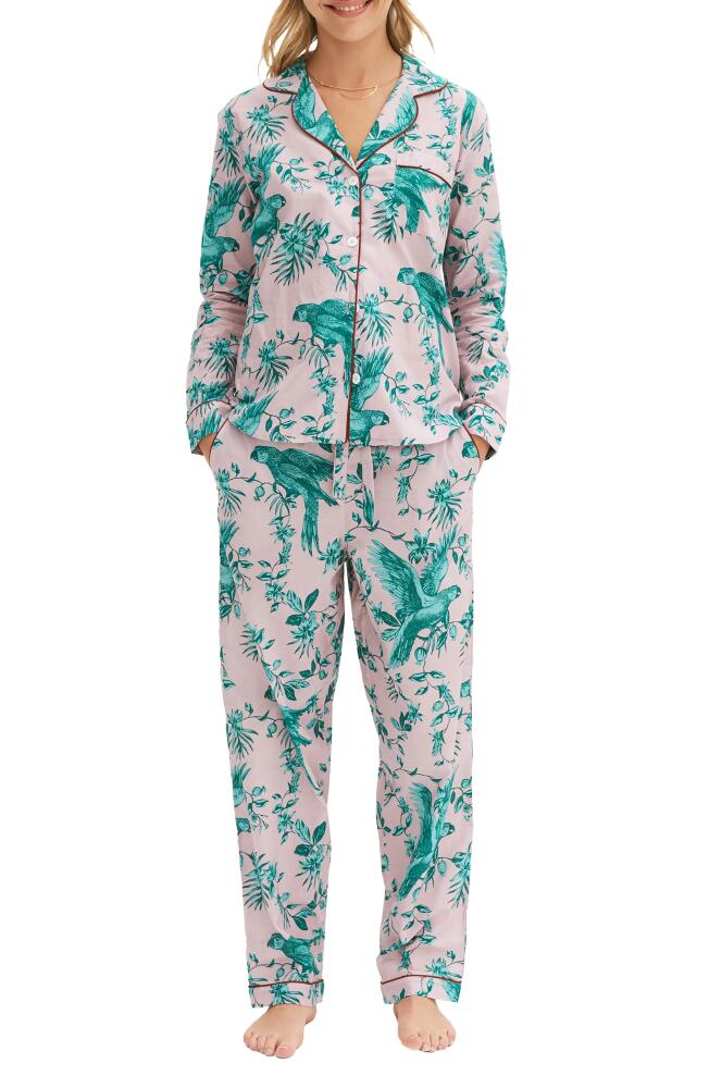 Desmond & Dempsey Long Sleeve Cotton Pajamas in Parrot Pink/Green Cover