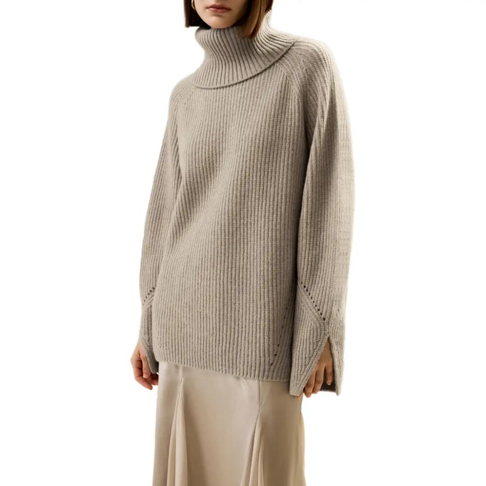 Lilysilk Oversized Merino Wool Sweater with Slit Sleeves in Brown Cover