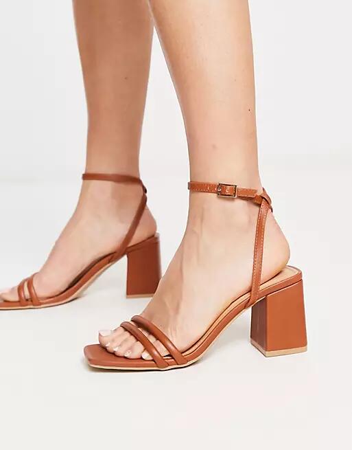 Truffle Collection square toe block heel sandals in tan-Brown Cover