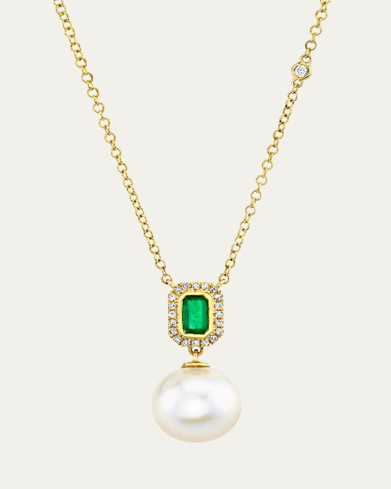 SHAY Pearl and Emerald Halo Drop Necklace with Diamonds Cover