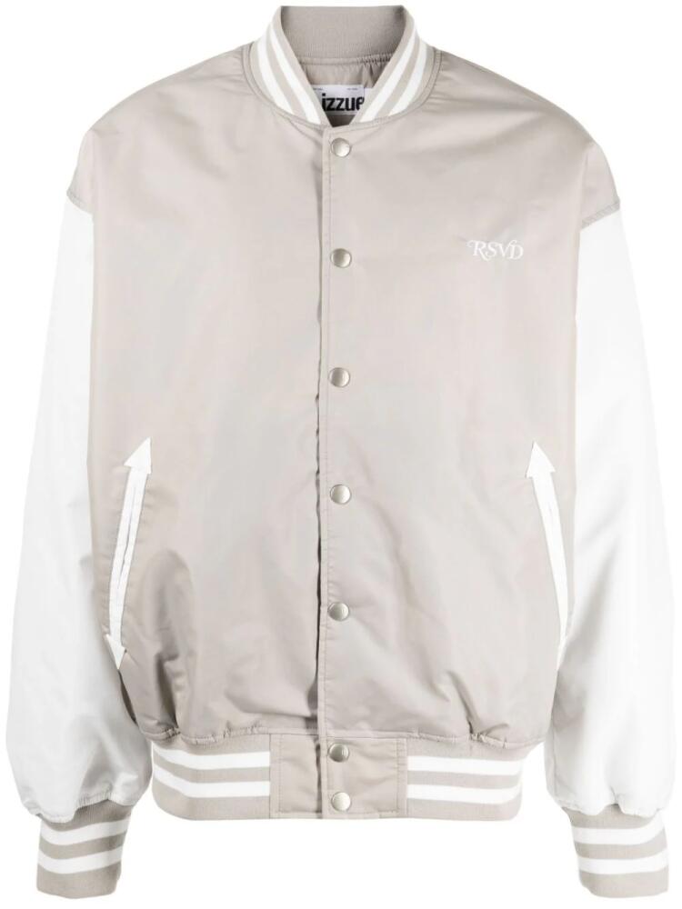 izzue text-embroidered two-tone design bomber jacket - Neutrals Cover