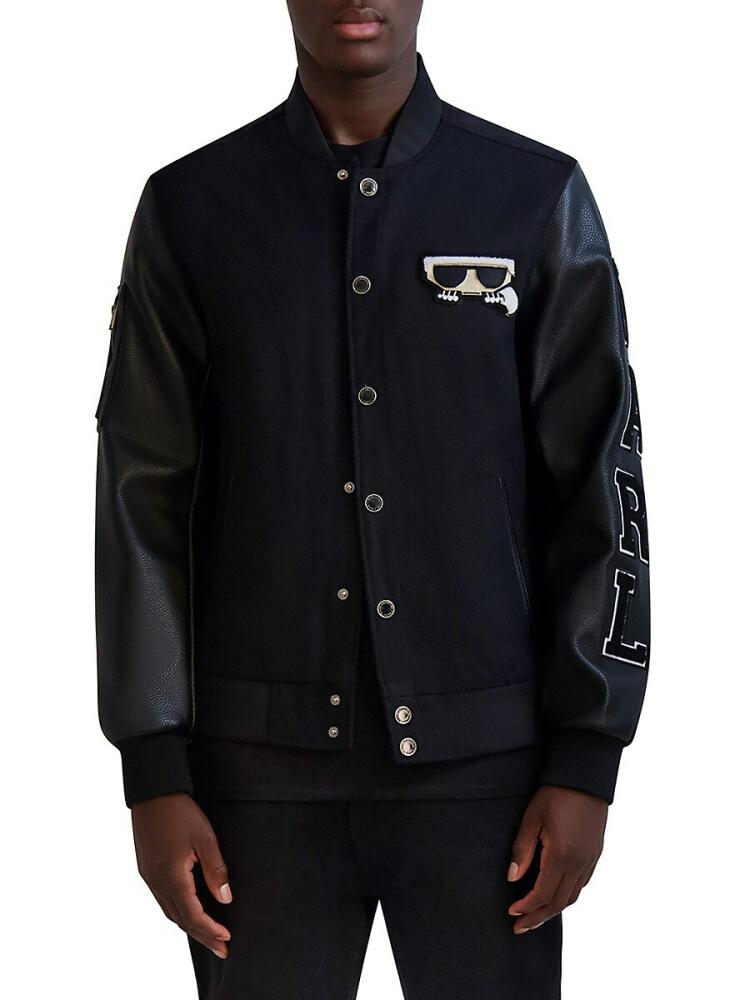 Karl Lagerfeld Paris Men's Logo Bomber Wool Blend Jacket - Black Cover