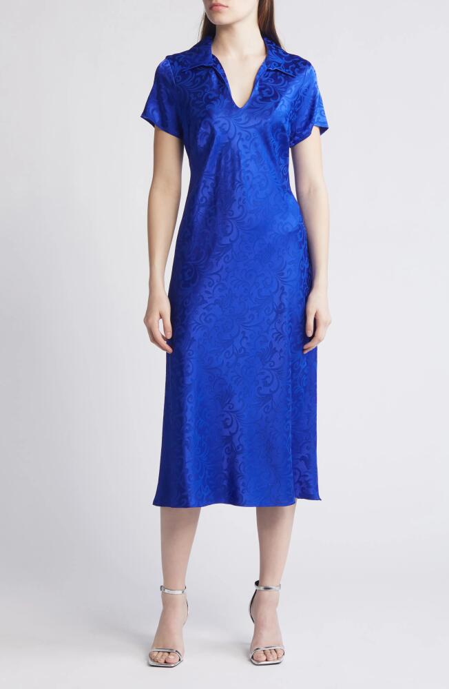 Connected Apparel Jacquard A-Line Midi Dress in Deep Cobalt Cover