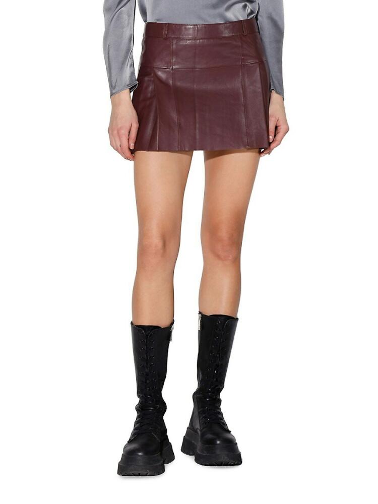 Walter Baker Women's Izzie Pleated Stretch Leather Mini Skirt - Plum Cover