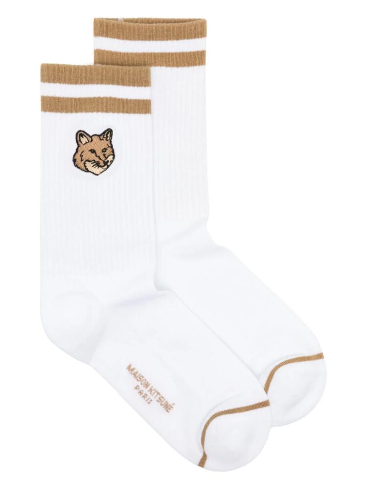 Maison Kitsuné Bold Fox Head ribbed socks - White Cover