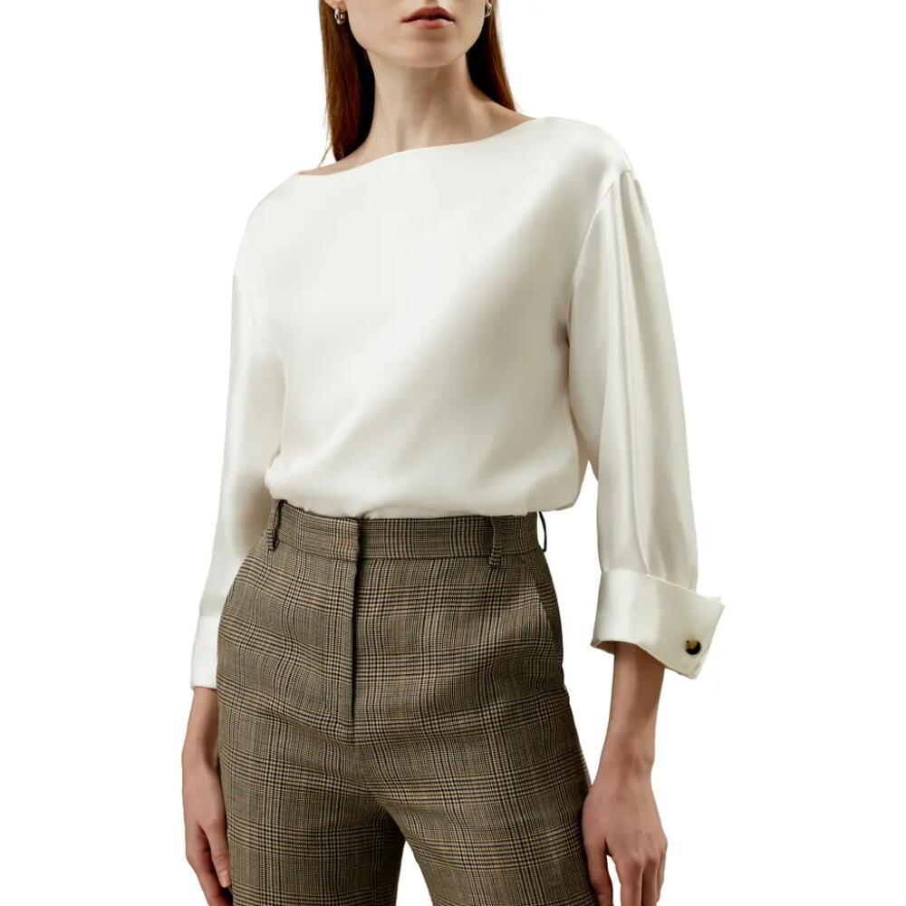 Lilysilk Silk Twill Blouse with Boat Neckline in Natural White Cover