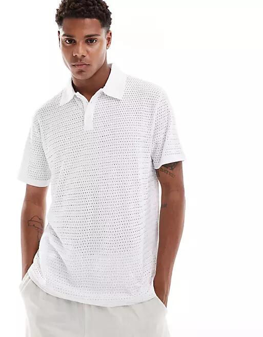 ASOS DESIGN polo shirt in white crochet texture Cover