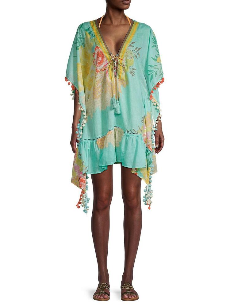 Ranee's Women's Floral Print Caftan Coverup - Aqua Cover