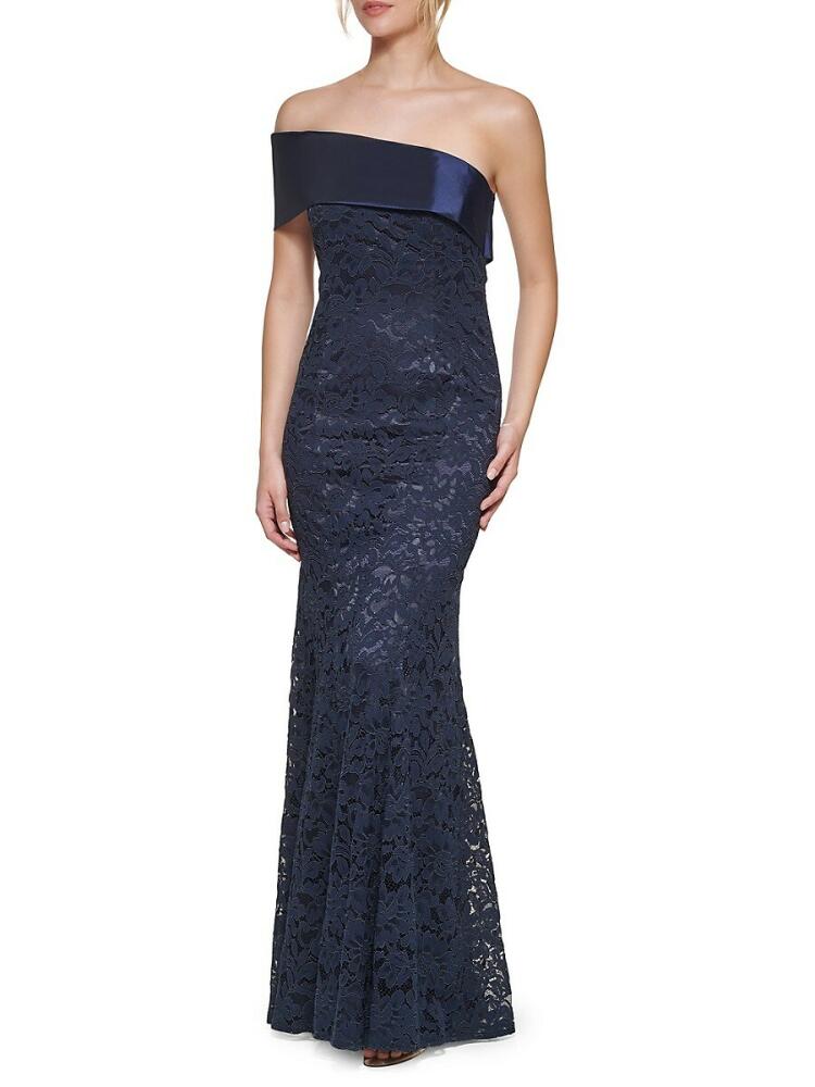 Eliza J Women's Off Shoulder Lace Mermaid Gown - Navy Cover