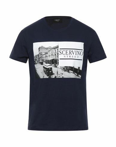 Scervino Man T-shirt Midnight blue Cotton, Elastane Cover