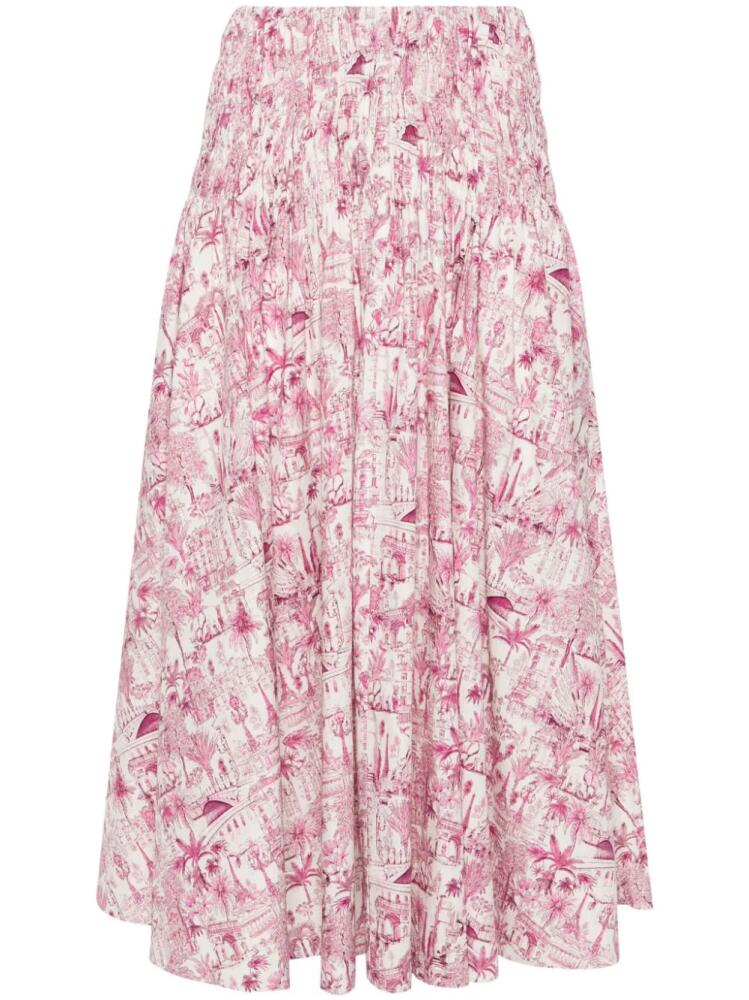 Maje Paris-print organic cotton midi skirt - Pink Cover