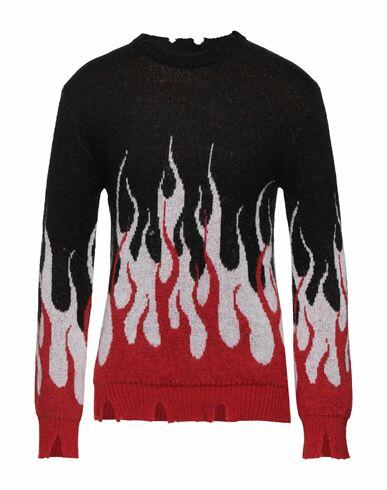 Vision Of Super Brown Jumper With Beige Double Flames Man Sweater Black Acrylic, Mohair wool, Polyamide Cover