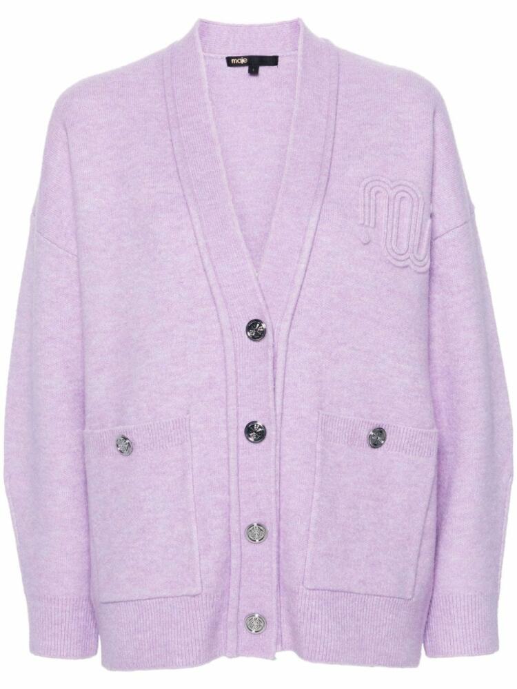 Maje logo-embossed V-neck cardigan - Purple Cover