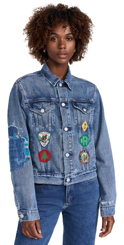 Polo Ralph Lauren Embroidered Patch Denim Trucker Jacket Sandino Wash Cover