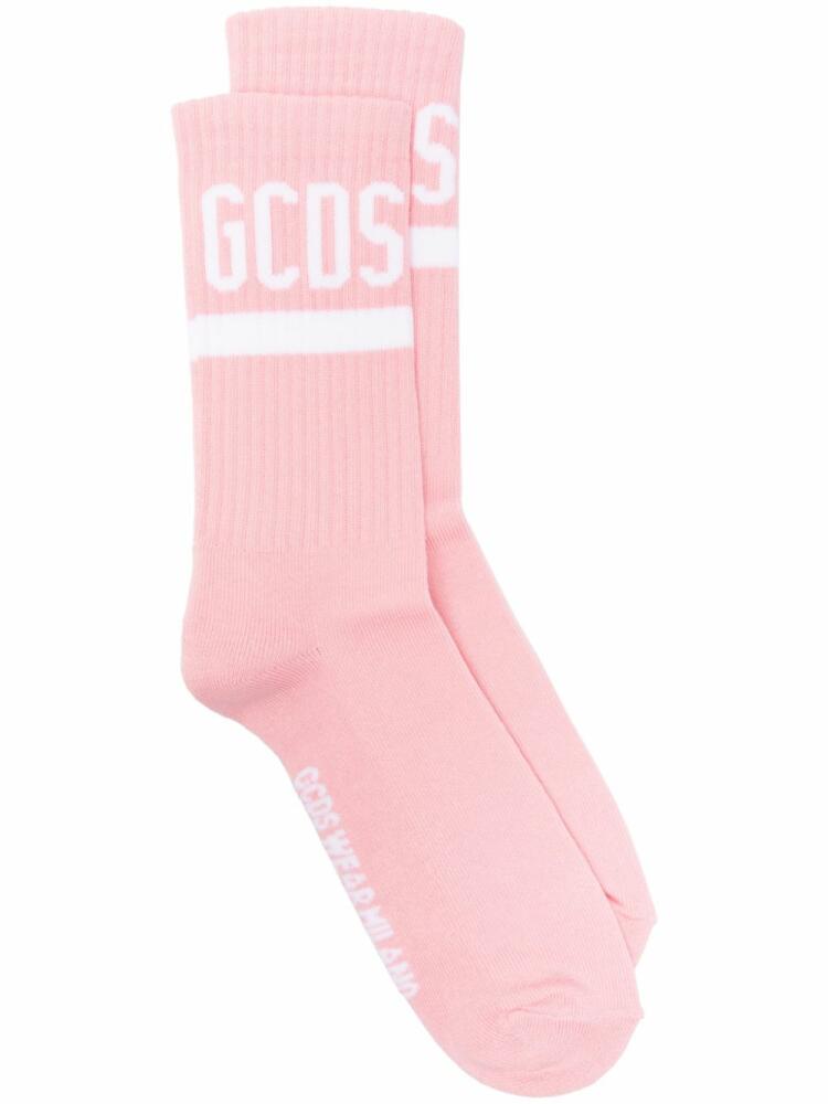 GCDS intarsia-logo crew socks - Pink Cover