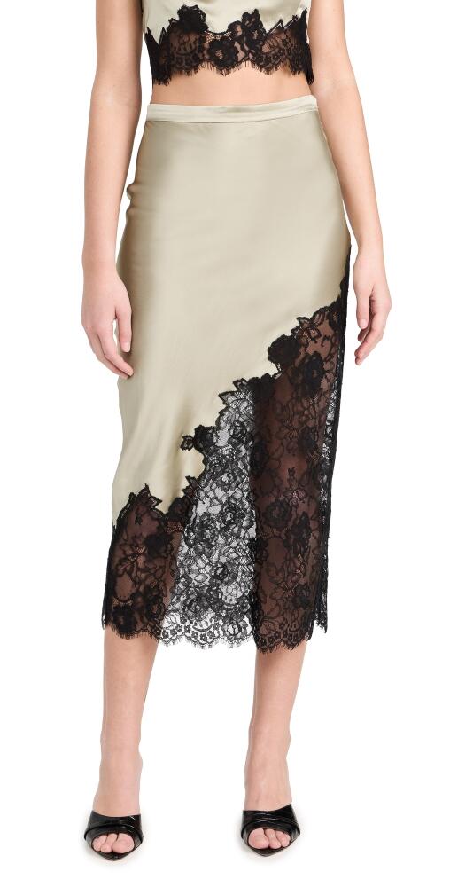 Fleur du Mal Silk and Lace Scallop Midi Skirt Olive Green Cover