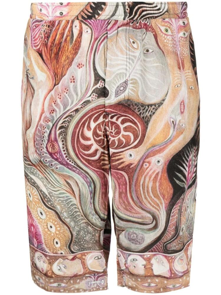 Endless Joy Dark Star graphic-print silk shorts - Purple Cover