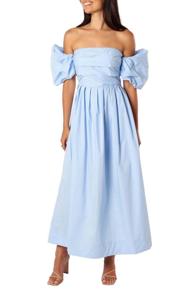 Petal & Pup Solana Off the Shoulder Cotton Maxi Dress in Blue Cover